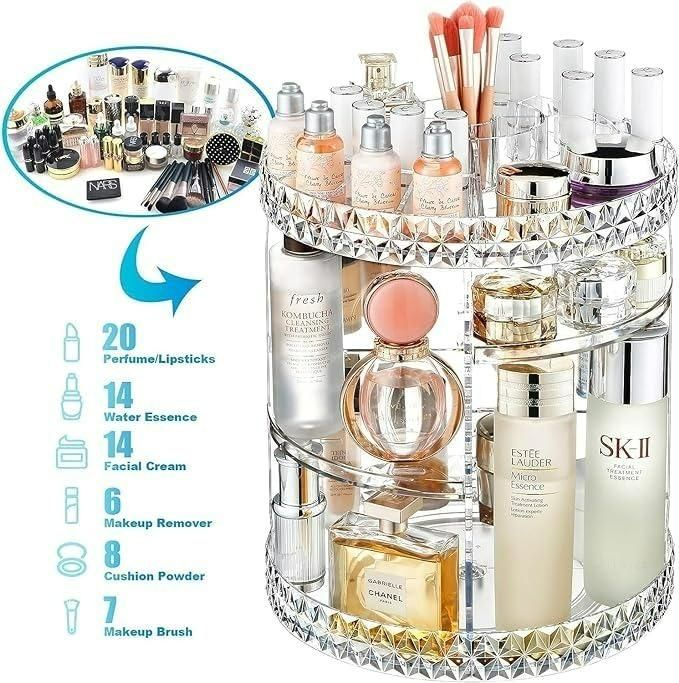 Makeup Organizer - Adjustable 360 Rotation Case
